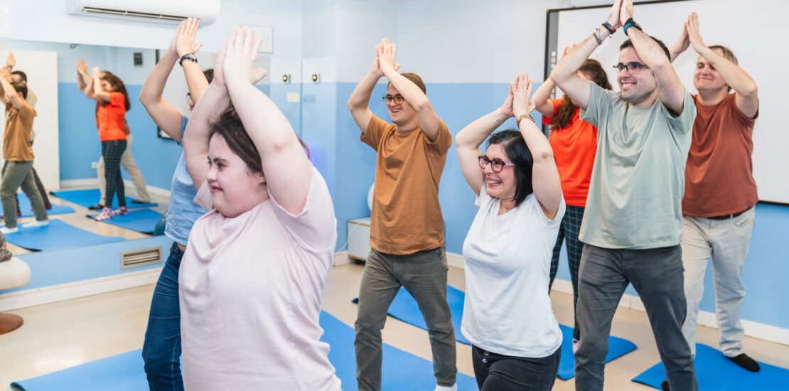 Active Yoga Stretch in Class With Down Syndrome Students