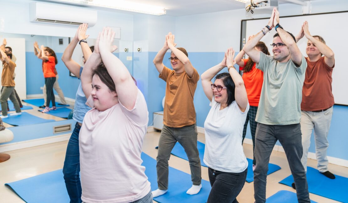 Active Yoga Stretch in Class With Down Syndrome Students