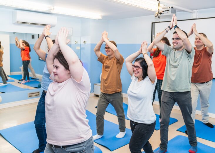 Active Yoga Stretch in Class With Down Syndrome Students