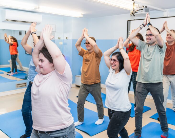 Active Yoga Stretch in Class With Down Syndrome Students