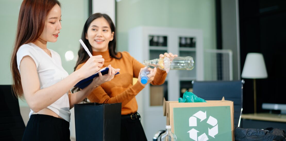 Eco friendly teamwork with this office recycling scene. Perfect for showcasing sustainability,