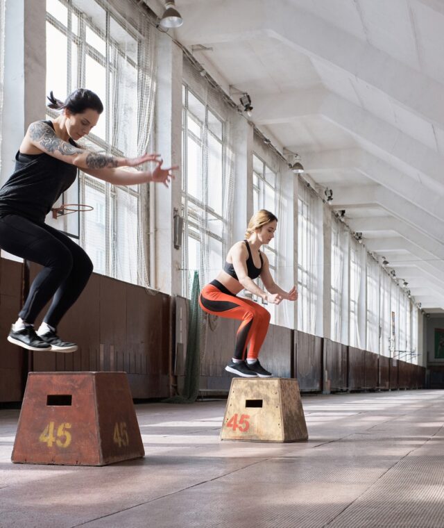 Girls having full-body training