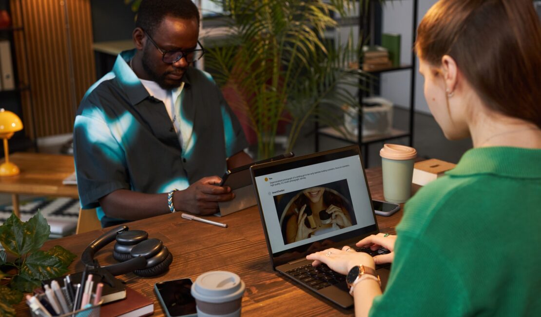 Woman Using AI-powered App On Laptop
